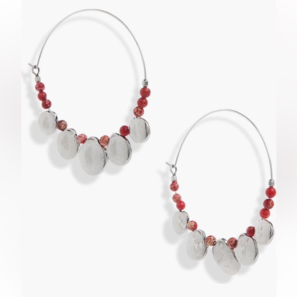 Isabel Marant Silver and Red Beaded Adriel Hoop Earrings (sold out online)